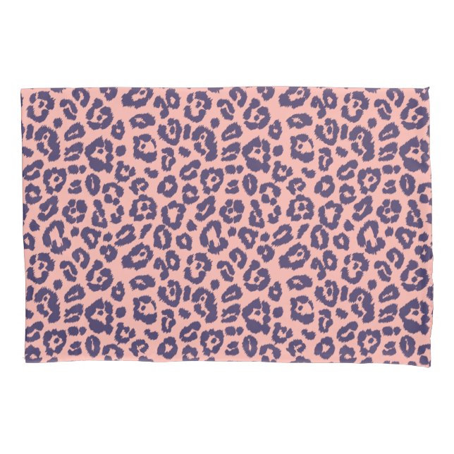 Chic Navy Blue and Pink Leopard Print Pillowcase (Front)