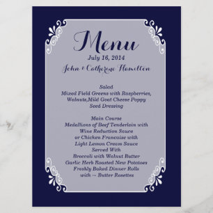 Chic Navy Blue and White Custom Wedding Menu
