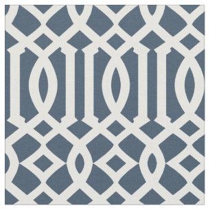Chic Navy Blue and White Trellis Lattice Pattern Fabric