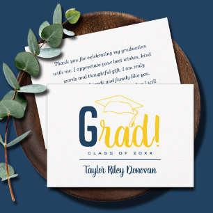 Chic Navy Blue and Yellow Grad Cap Graduation Card