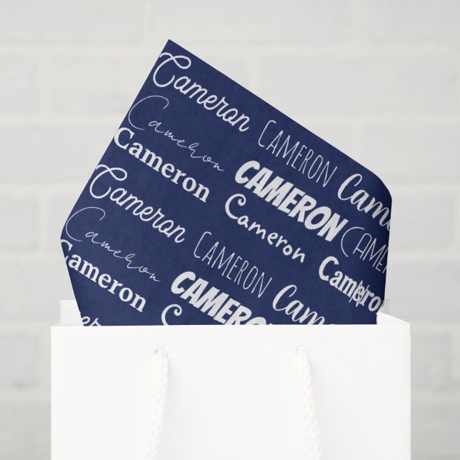 Chic Navy Blue Birthday Personalized Name Tissue Paper (Gift Bag)