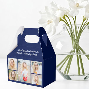 Chic Navy Blue Birthday Photo Collage Party Favor Box
