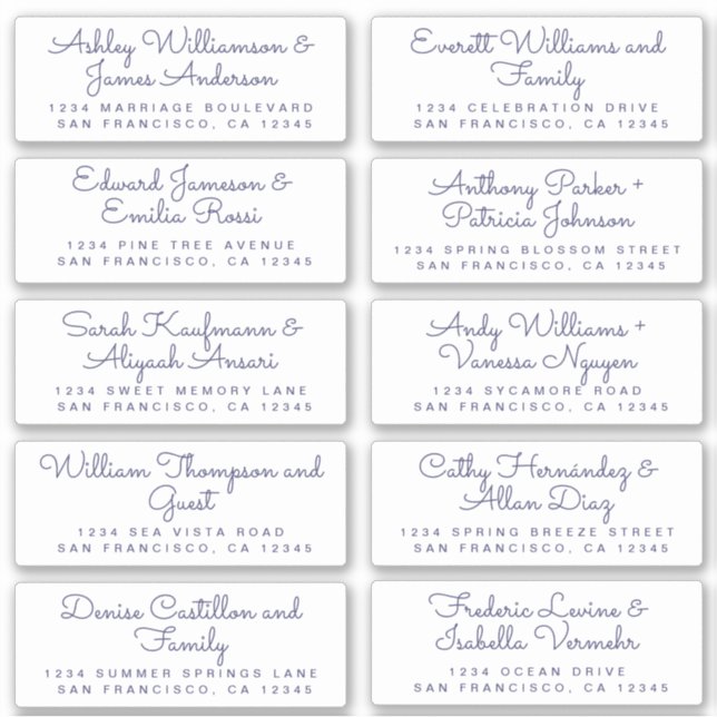 Chic Navy Blue Calligraphy Guest Address Labels (Front)