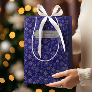 Chic Navy Blue Christmas w/ Elegant Snowflakes Medium Gift Bag