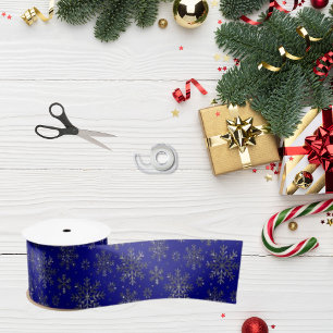 Chic Navy Blue Christmas w/ Elegant Snowflakes Satin Ribbon