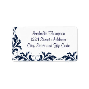 Chic Navy Blue Damask Flourish Border Label