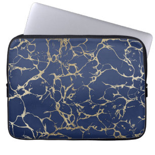 Chic navy blue faux gold foil marble pattern laptop sleeve