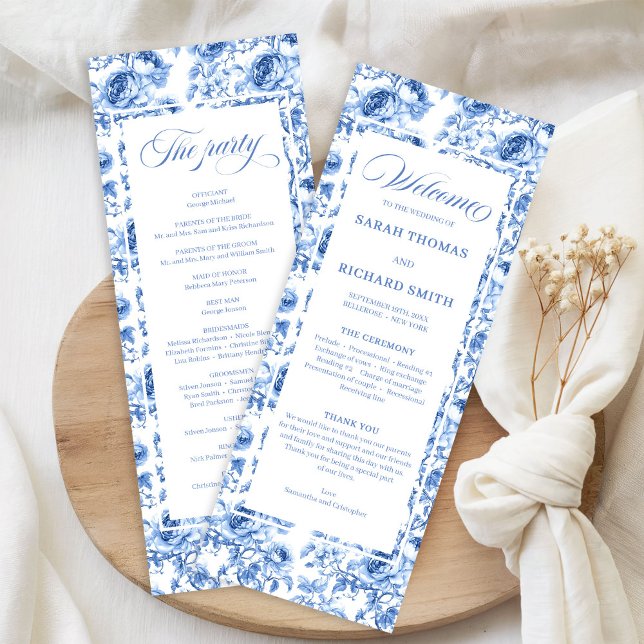 Chic Navy Blue Floral Toile Wedding Program (Chic Navy Blue Floral Toile Wedding Program)