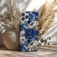 Chic Navy Blue Flowers Stylish iPhone Case Cover