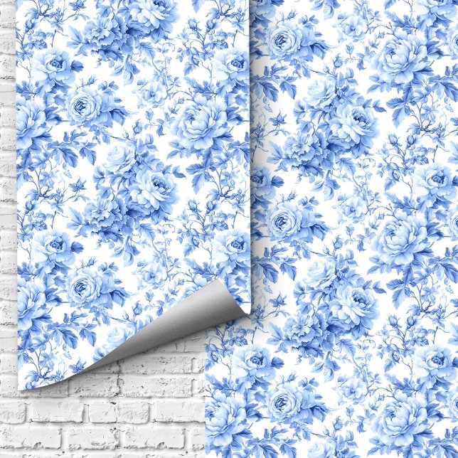 Chic Navy Blue French Toile Roses Floral Wallpaper (Navy Blue French Toile Roses Floral Wallpaper Design)