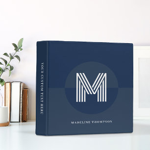 Chic Navy Blue Geometric Modern Monogram Binder