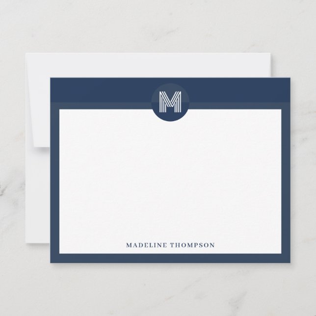 Chic Navy Blue Geometric Modern Monogram Card (Front)