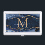 Chic Navy Blue Gold Agate Geode Feminine Monogram Business Card Holder<br><div class="desc">Modern Glam Navy Blue Gold Glitter Sparkle Agate Geode Gemstone Elegant Feminine Monogram Script Name Business Card Cases</div>