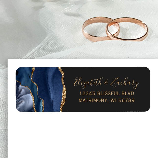 Chic Navy Blue Gold Dark Wedding Return Address (Creator Uploaded)