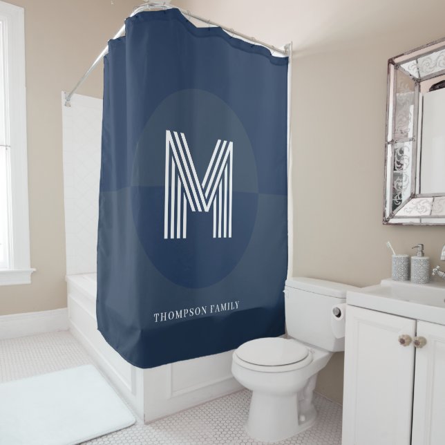 Chic Navy Blue Grey Geometric Modern Monogram (In Situ)