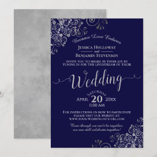 Chic Navy Blue & Grey Virtual Wedding Livestream Invitation