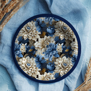 Chic Navy Blue Ivory Floral Wedding Paper Plates