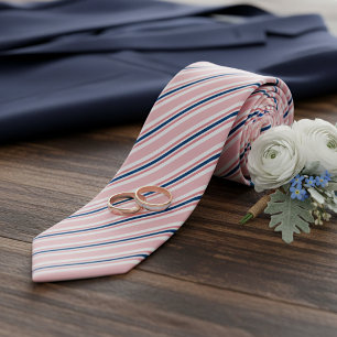 Chic Navy Blue Light Blush Pink Stripes Pattern Tie