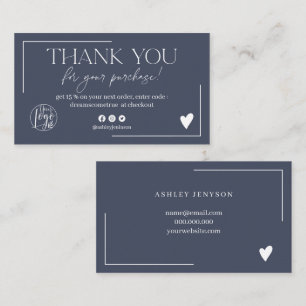 Chic navy blue logo script order thank you business card