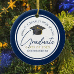 Chic Navy Blue Modern 2025 Graduation Christmas Ceramic Ornament<br><div class="desc">This modern navy blue custom graduation Christmas ornament gift features your high school or college name for the class of 2025. Customize with your graduating year under the chic handwritten script and grey grad cap for a great personalized graduate gift.</div>