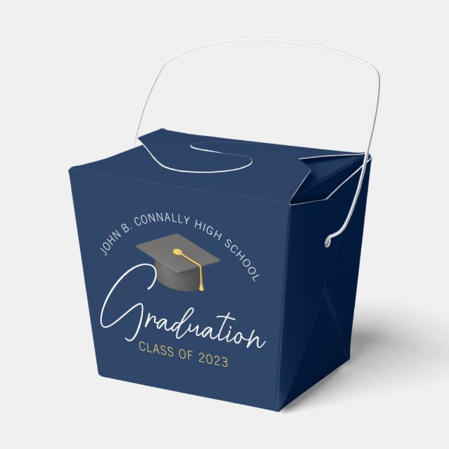 Chic Navy Blue Modern 2025 Graduation Party Favor Box (Front Side)