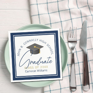 Chic Navy Blue Modern Graduation Party Napkin