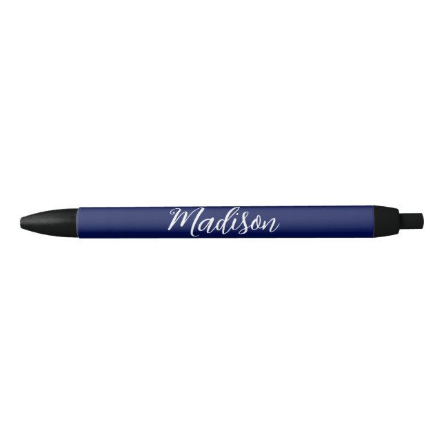 Chic Navy Blue Name Custom Handwritten Script Black Ink Pen (Front)