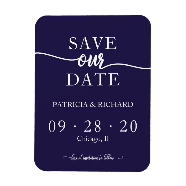 Chic Navy Blue Non Photo Wedding Save The Date Magnet (Vertical)