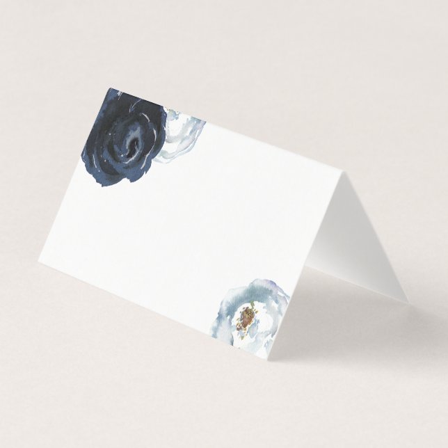 Chic Navy Blue Peony Mariage Table Carte Place (Front)