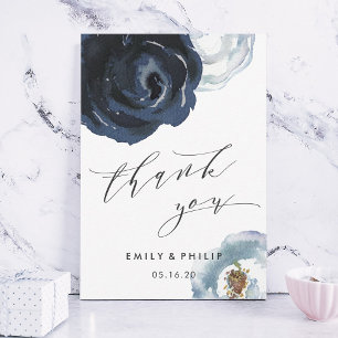 Chic Navy Blue Peony Wedding Thank You Card