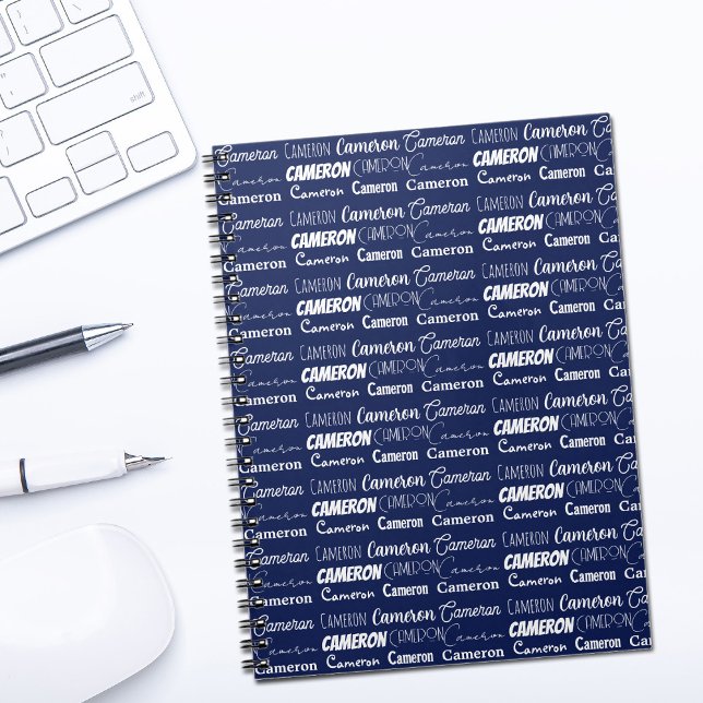 Chic Navy Blue Personalized Name Collage Notebook (Creator Uploaded)