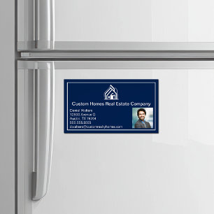 Chic Navy Blue Real Estate Company Realtor Photo Magnetic Business Card