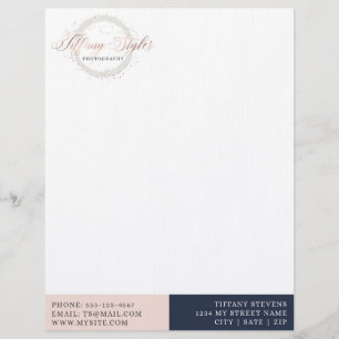 Chic Navy Blue & Rose Gold Trendy Company Logo Letterhead