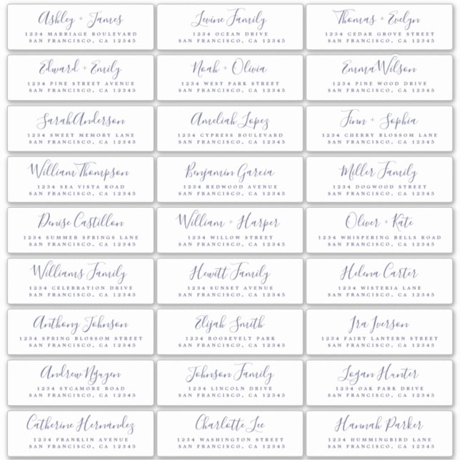 Chic Navy Blue Script Mariage Étiquettes de adress (Devant)