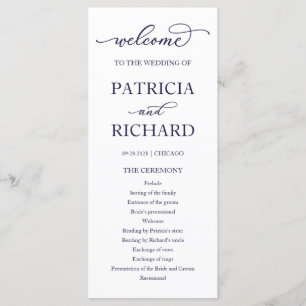 Chic Navy Blue Script Mariage programme de cérémon