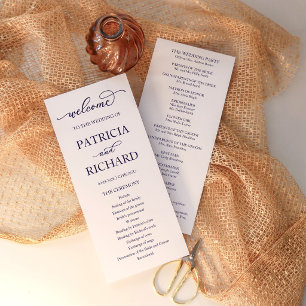 Chic Navy Blue Script Wedding Ceremony Program