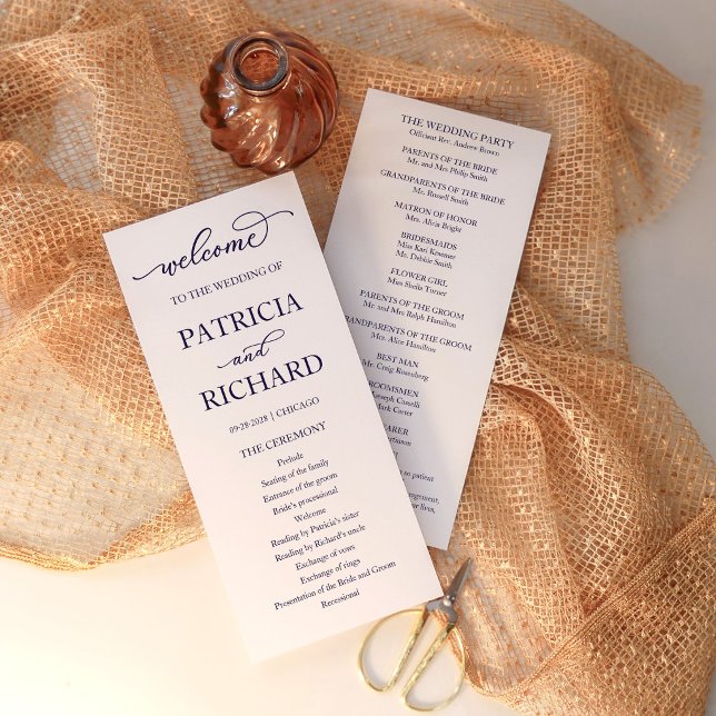 Chic Navy Blue Script Wedding Ceremony Program (Creator Uploaded)