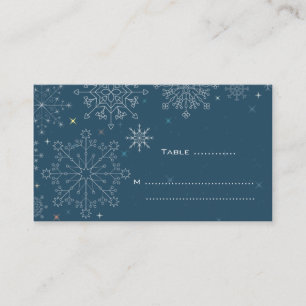 Chic navy blue snowflake winter wedding place card