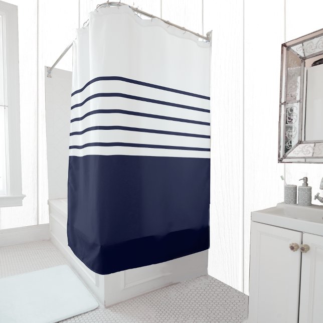 Chic Navy Blue Stripes Beach House Nautical  (Creator Uploaded)