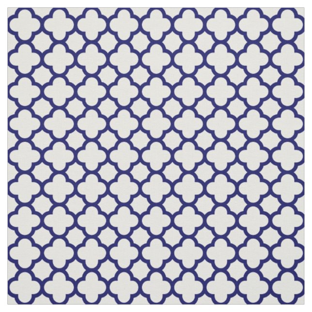 Chic Navy Blue White Classic Quatrefoil Pattern Fabric (Swatch)