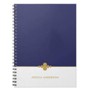 Chic Navy Blue White Gold Personalized Notebook
