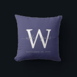 Chic Navy Blue White Monogram Wedding Keepsake Throw Pillow<br><div class="desc">Elegant wedding keepsake pillow with your text in grey handwritten chic script calligraphy on a navy blue background. Simply add your names, monogram and wedding date. Great gift for a newlywed couple. Exclusively designed for you by Happy Dolphin Studio. If you need any help or matching products, please contact us...</div>
