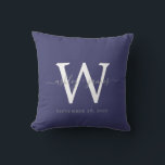 Chic Navy Blue White Monogram Wedding Keepsake Throw Pillow<br><div class="desc">Elegant wedding keepsake pillow with your text in grey handwritten chic script calligraphy on a navy blue background. Simply add your names, monogram and wedding date. Great gift for a newlywed couple. Exclusively designed for you by Happy Dolphin Studio. If you need any help or matching products, please contact us...</div>