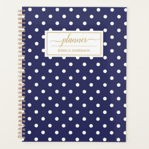 Chic Navy Blue White Polka Dots Pattern Planner