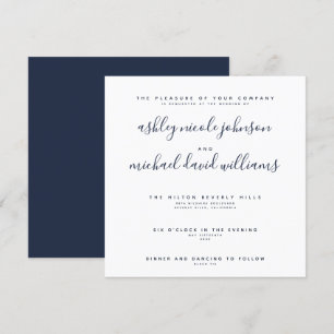 CHIC NAVY BLUE & WHITE SCRIPT Typography Wedding Invitation