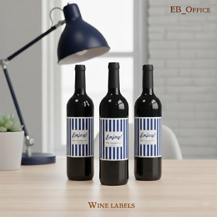 Chic Navy Blue & White Stripes Corporate Thank You Wine Label