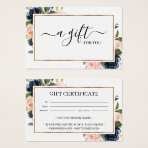 Chic Navy Blush Pink Floral Gift Certificate Card