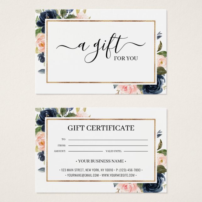 Chic Navy Blush Rose Floral carte cadeau (Devant & derrière)