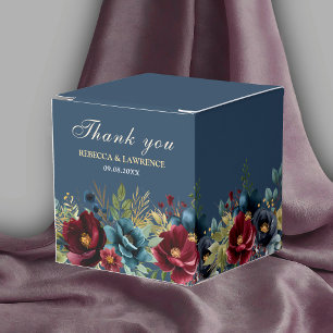 Chic navy dusty blue burgundy flowers wedding favor box