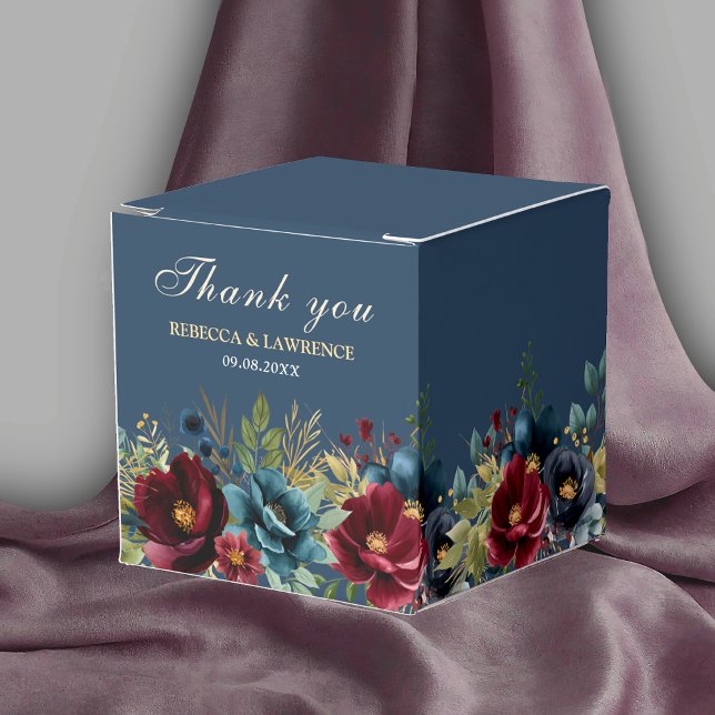 Chic navy dusty blue burgundy flowers wedding favor box (Creator Uploaded)